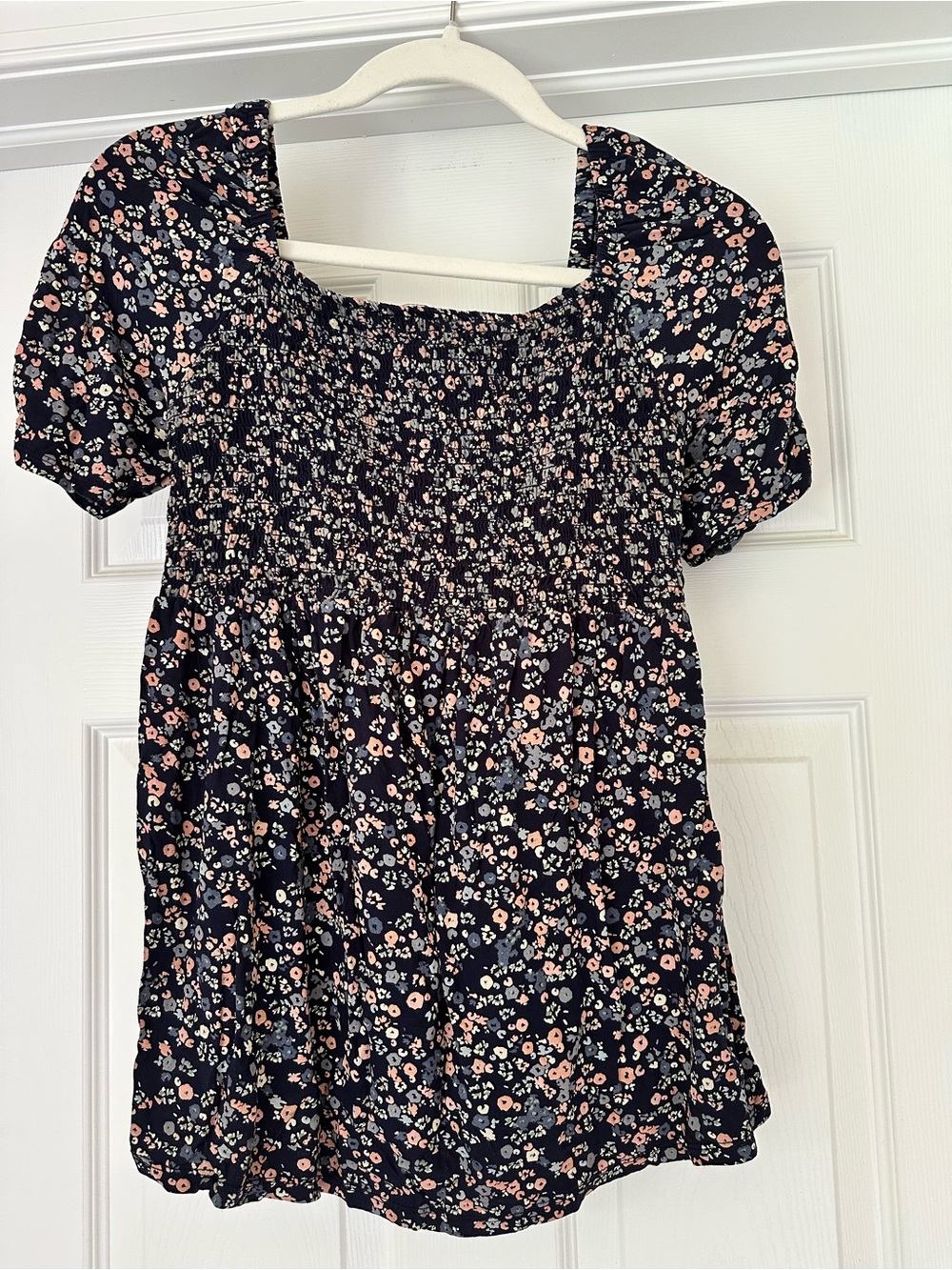 Isabel Maternity by Ingrid & Isabel Navy Floral Smocked Top